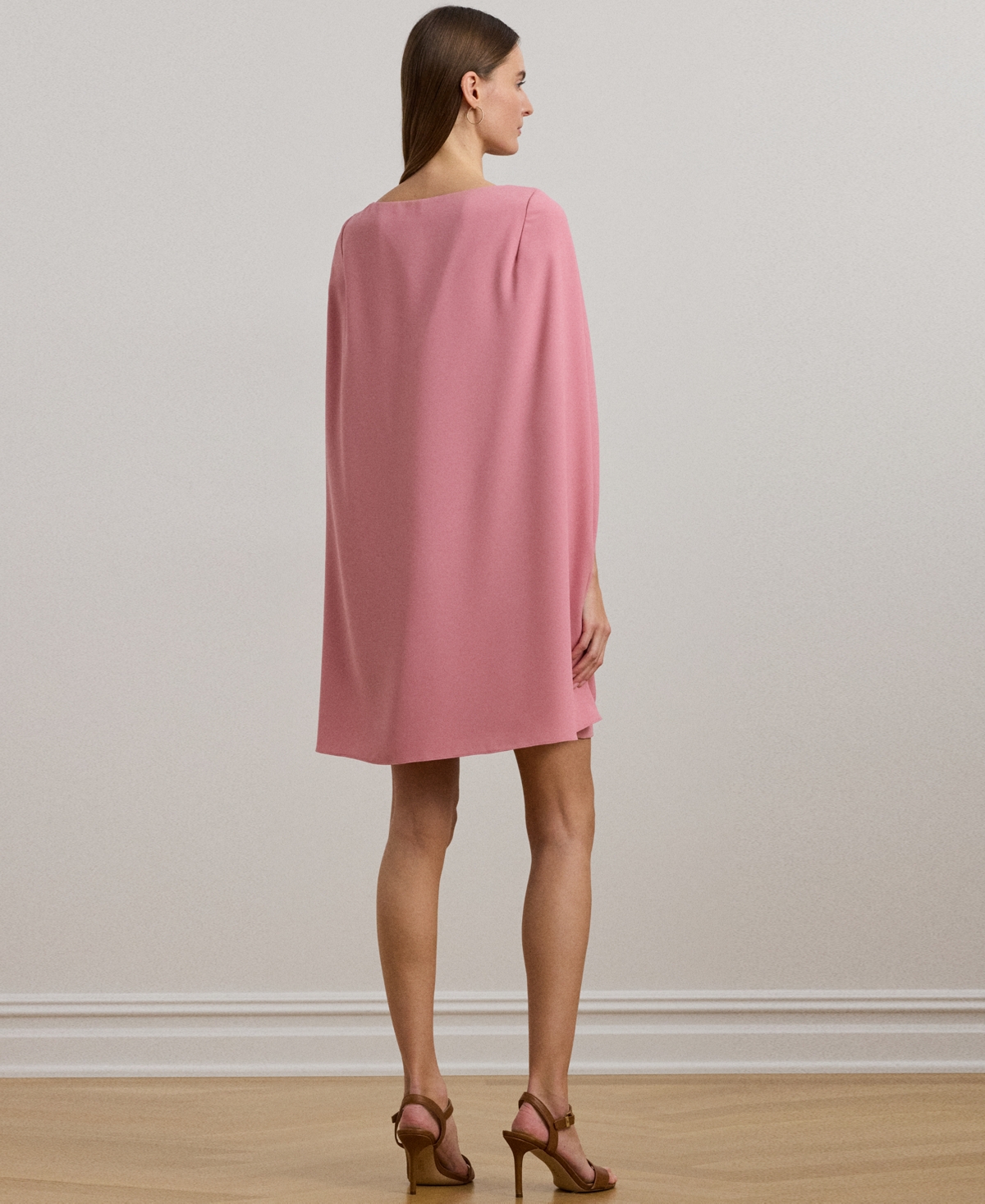 Ralph Lauren Cape Georgette Cocktail Dress In Rose Mauve