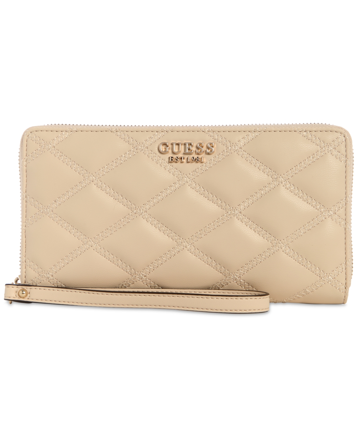 Tamsin Quilted Check Organizer Zip Around Wallet - Light Beige Quilted
