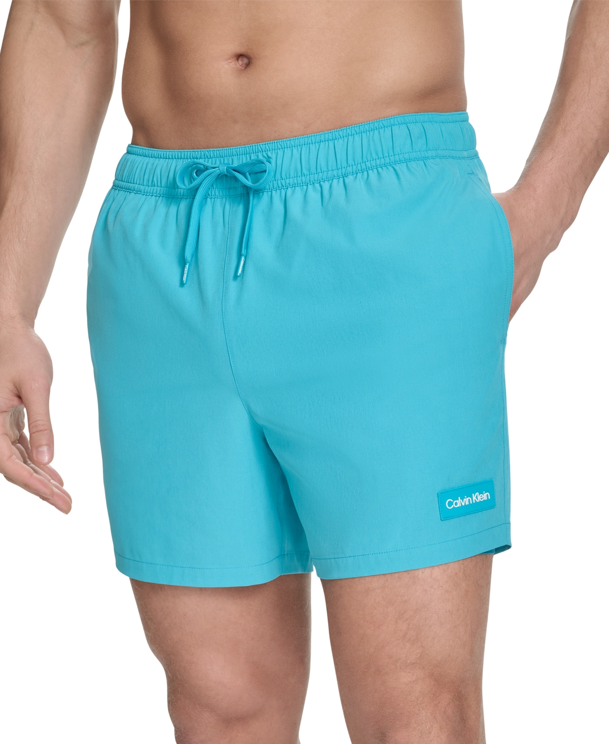 Calvin Klein Men's Core Euro Regular-fit Quick-dry 5" Swim Trunks With Compression Short Liner In Atlantis