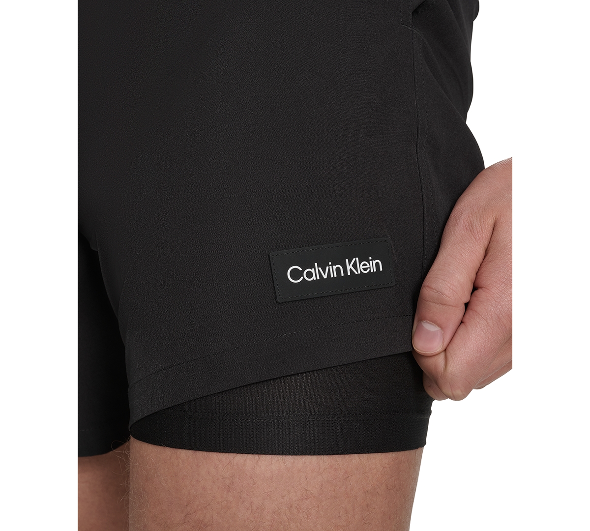 Calvin Klein Men's Core Euro Regular-fit Quick-dry 5" Swim Trunks With Compression Short Liner In Black