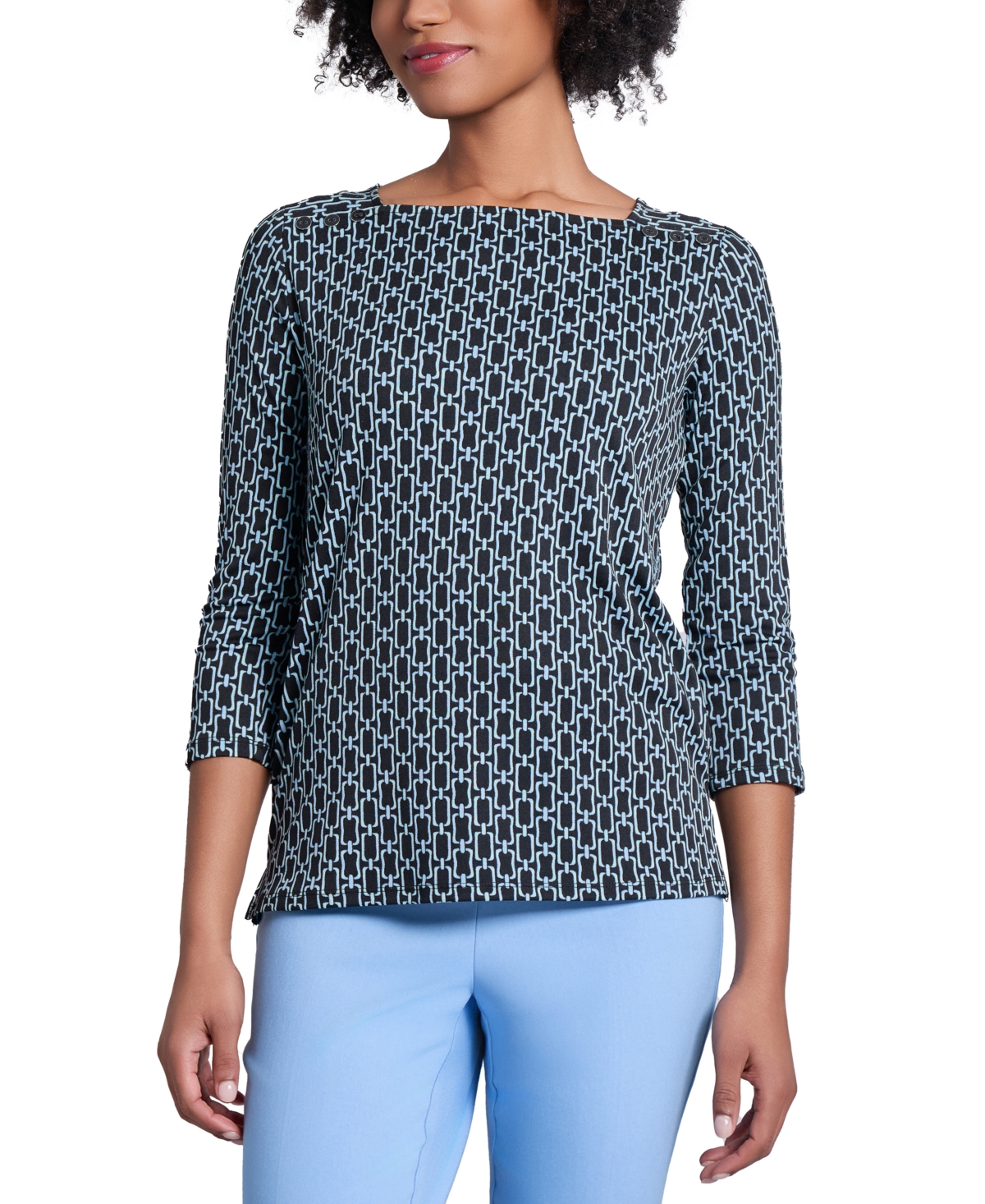 Women's Printed Button-Trim Top - Jones Black Multi