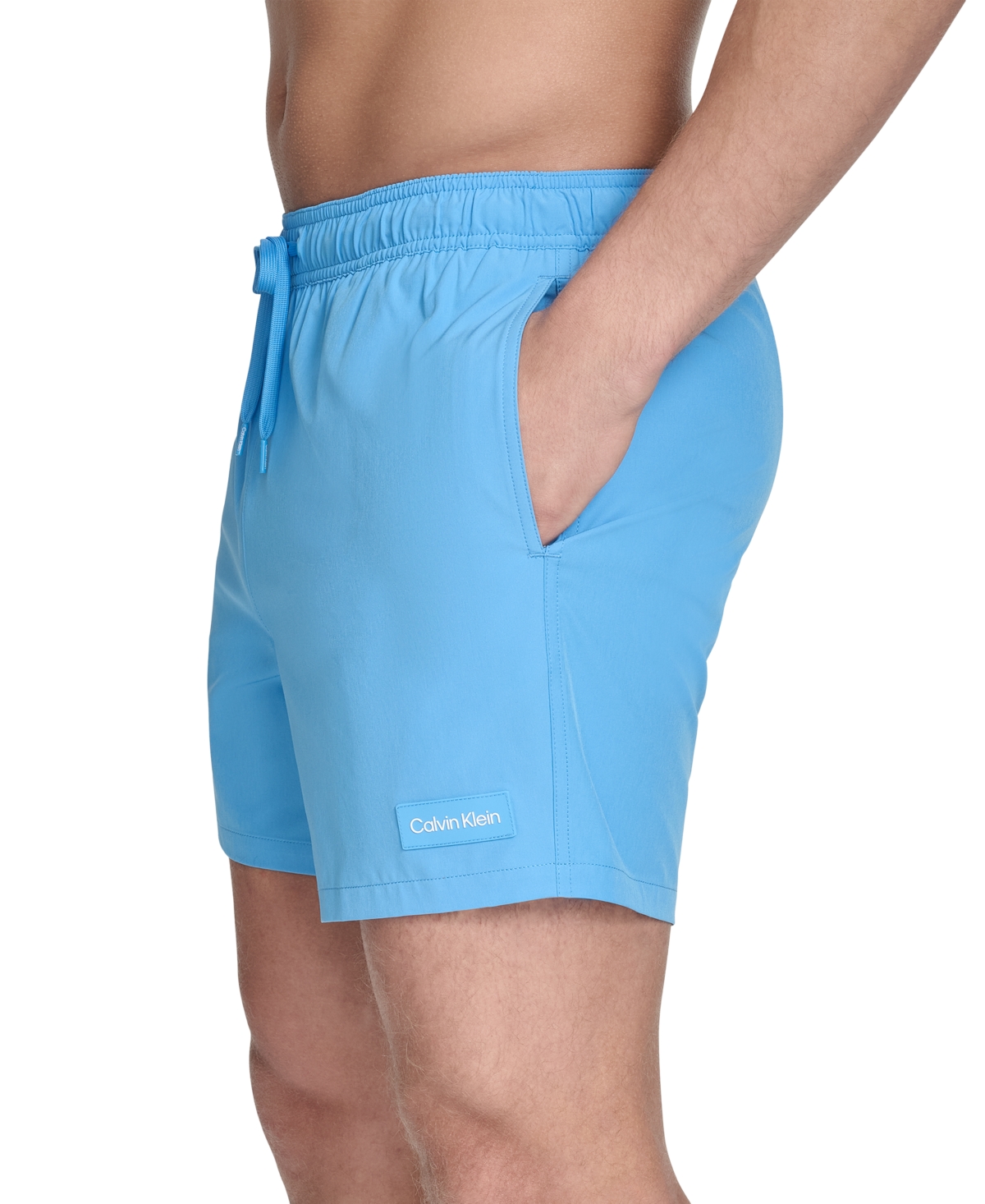 Calvin Klein Men's Core Euro Regular-fit Quick-dry 5" Swim Trunks With Compression Short Liner In Light,pastel Blue