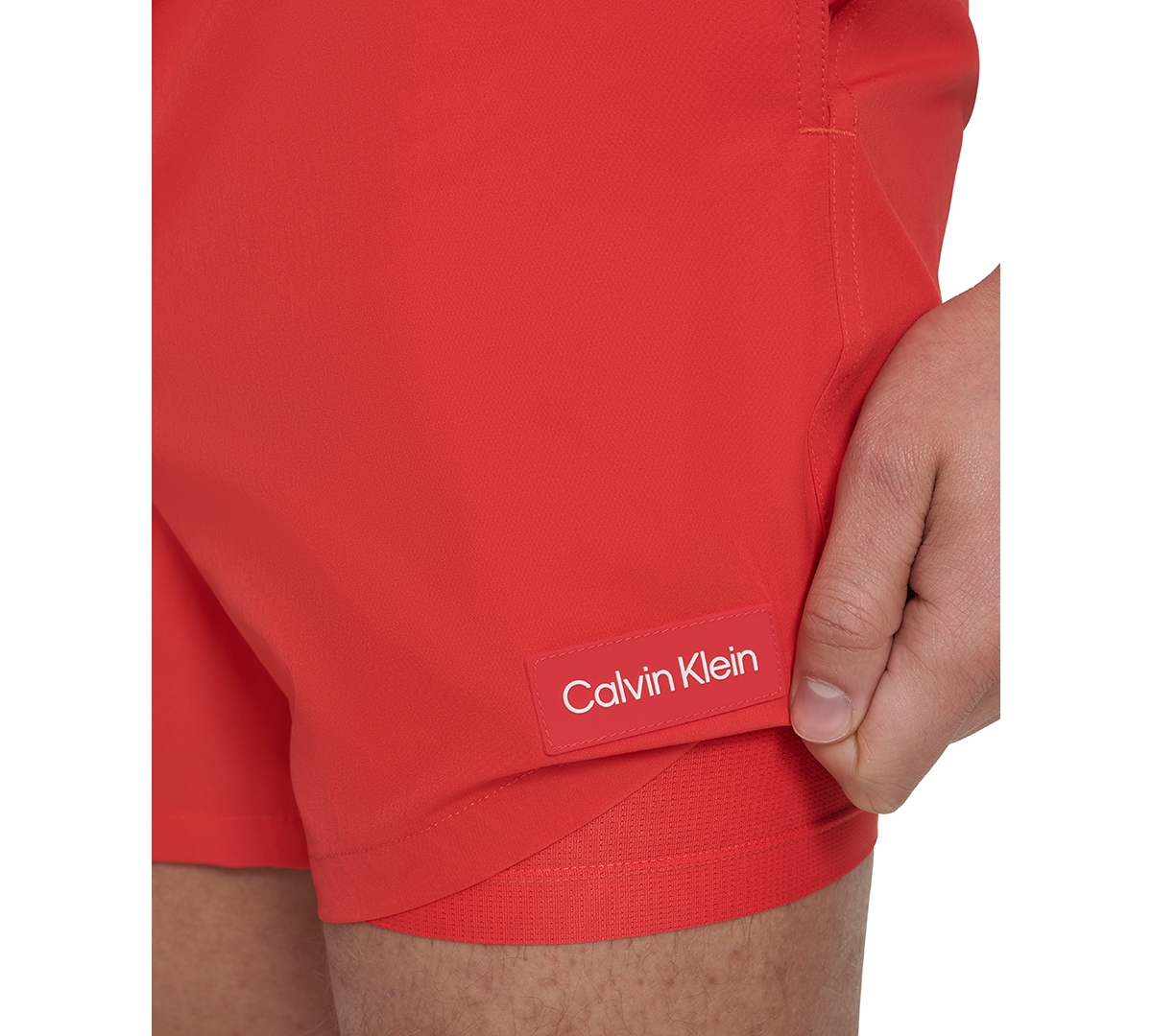 Calvin Klein Men's Core Euro Regular-fit Quick-dry 5" Swim Trunks With Compression Short Liner In Medium Red