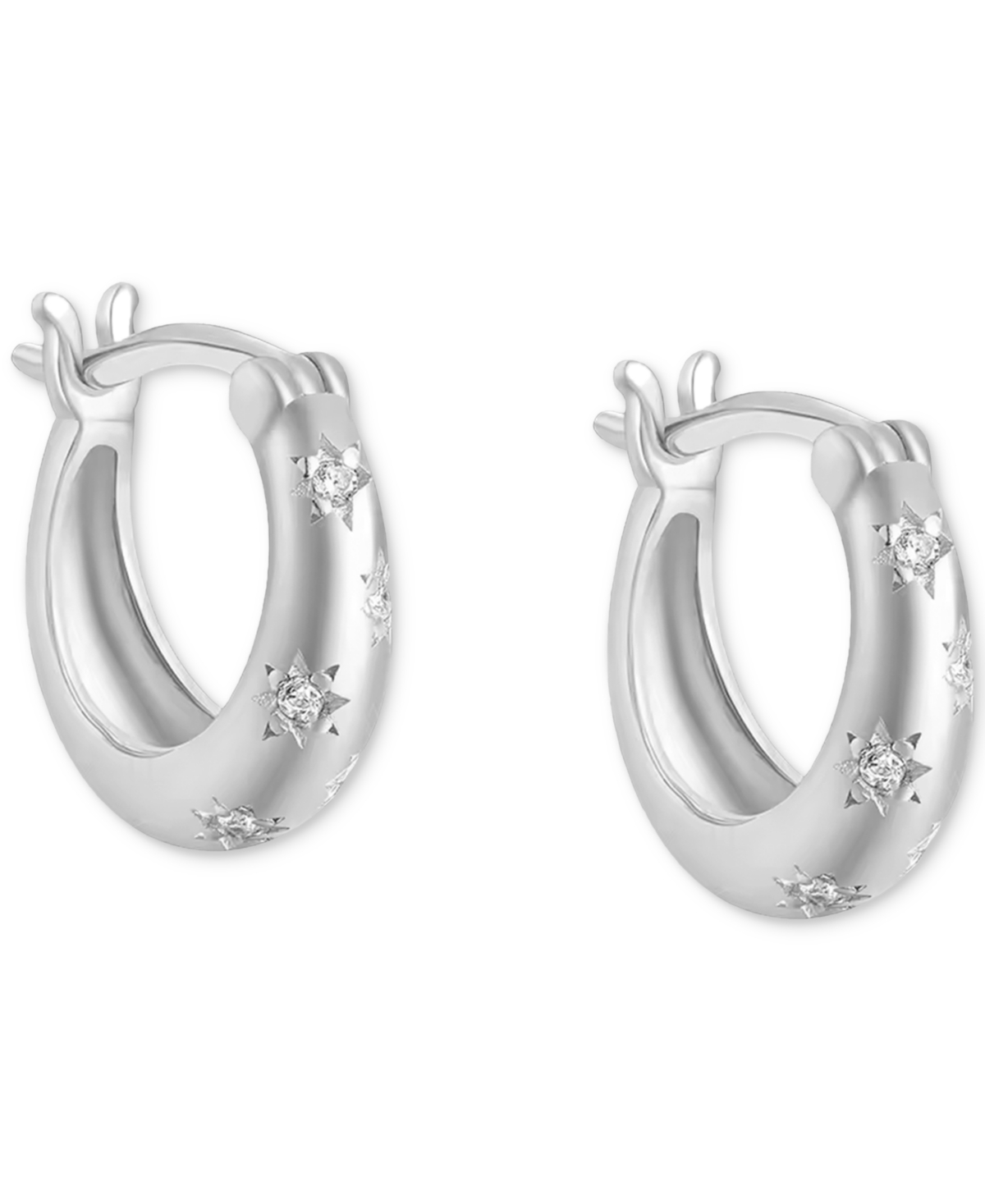 Sterling Silver Extra-Small Pave Huggie Hoop Earrings, 0.39" - Silver