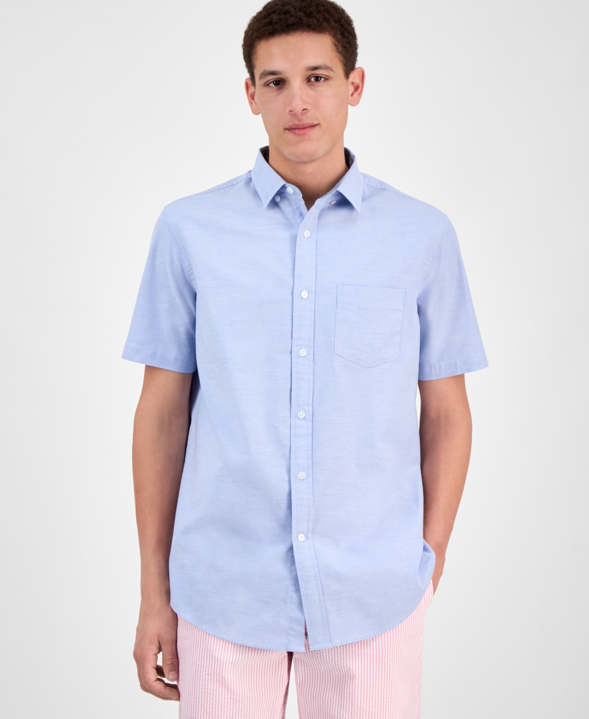 Club Room Men's Short Sleeve Button-down Oxford Shirt, Created For Macy's In Lupine Blu