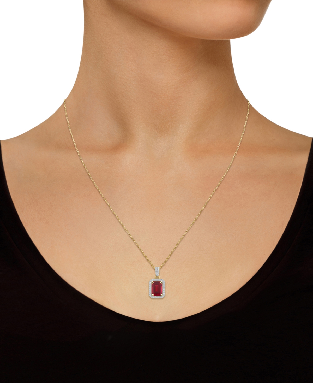 Macy's Lab Created Ruby (2 Ct. T.w.) & Lab Created White Sapphire (1/5 Ct. T.w.) Rectangle Pendant Necklace In Ruby,gold