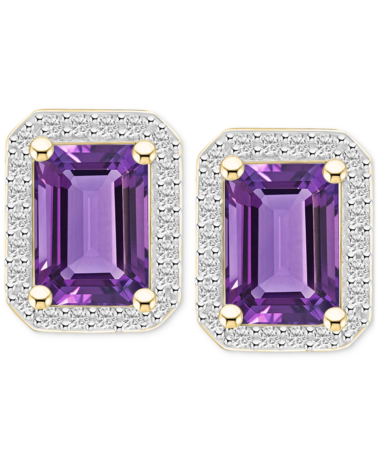 Macy's Citrine (2 Ct. T.w.) & Lab-created White Sapphire (1/4 Ct. T.w.) Square Halo Stud Earrings In 10k Go In Amethyst