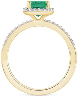 Lab-Created Emerald (1 ct. t.w.) & Lab-Created White Sapphire (1/5 ct. t.w.) Oval Halo Ring 