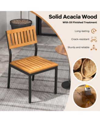 Patio Dining Chair Set of 2 with Metal and Acacia Wood Frame