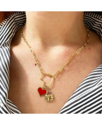 Carabiner Heart Charm Holder Necklace 14K Gold