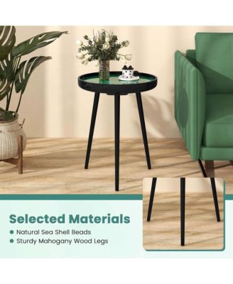 16" Round End Table Mid-century Modern Coffee Table with Sea Shell Decoration