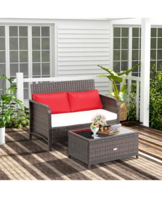 2 Pieces Cushioned Patio Rattan Furniture Set
