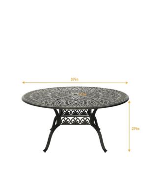 59 Inches Outdoor Dining Table Cast Aluminium Round Table Patio Dining Table with Umbrella Hole All Weather Outdoor Bistro Table for Backyard Garden Patio