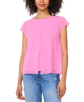 Vince Camuto - Women's Round-Neck Cap-Sleeve Overlay Top