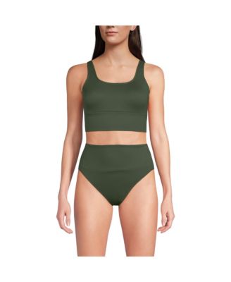 Women's Tugless Ribbed Midkini and High Waisted Bottom Swimsuit Set