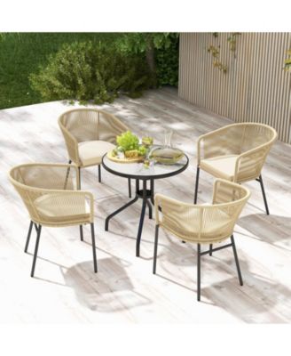Patio Chairs Set of 4 with Curved Backrest and Seat Cushion for Patio