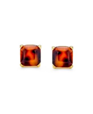 Brown Cushion Square Acrylic Tortoise Shell Stud Earrings 8MM Gold Plated Stainless Steel