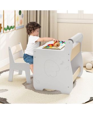 3-in-1 Wood Detachable Tabletop, Hidden Storage &amp; Paper Roll - Kids Table and Chair Set