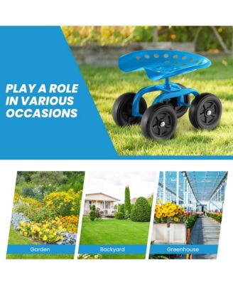 Rolling Garden Cart Heavy Duty Workseat with 360° Swivel Seat & Adjustable Height