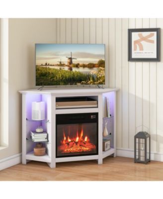 Fireplace Corner TV Stand with LED Lights and Smart APP Control for TV