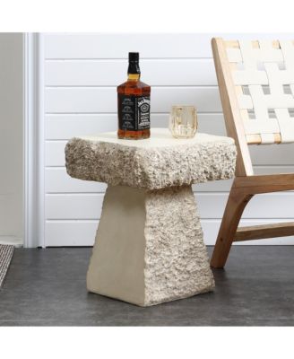 Rock Square Outdoor Side Table, 18 Inch Cement Side Table for Patio, Small Concrete Accent End Table for Living Room, Balcony, Vintage Outside Coffee Table Indoor and Outdoor