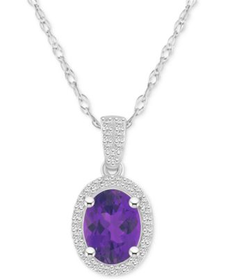 Lab-Created Emerald (1 ct. t.w.) & Lab Created White Sapphire (1/6 ct. t.w.) Oval Pendant Necklace in 10k White Gold