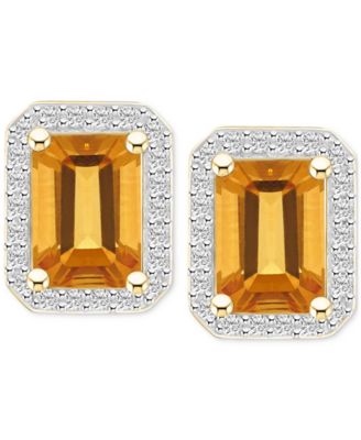 Citrine (2 ct. t.w.) & Lab-Created White Sapphire (1/4 ct. t.w.) Square Halo Stud Earrings in 10k Gold (Also in Additional Gemstones)