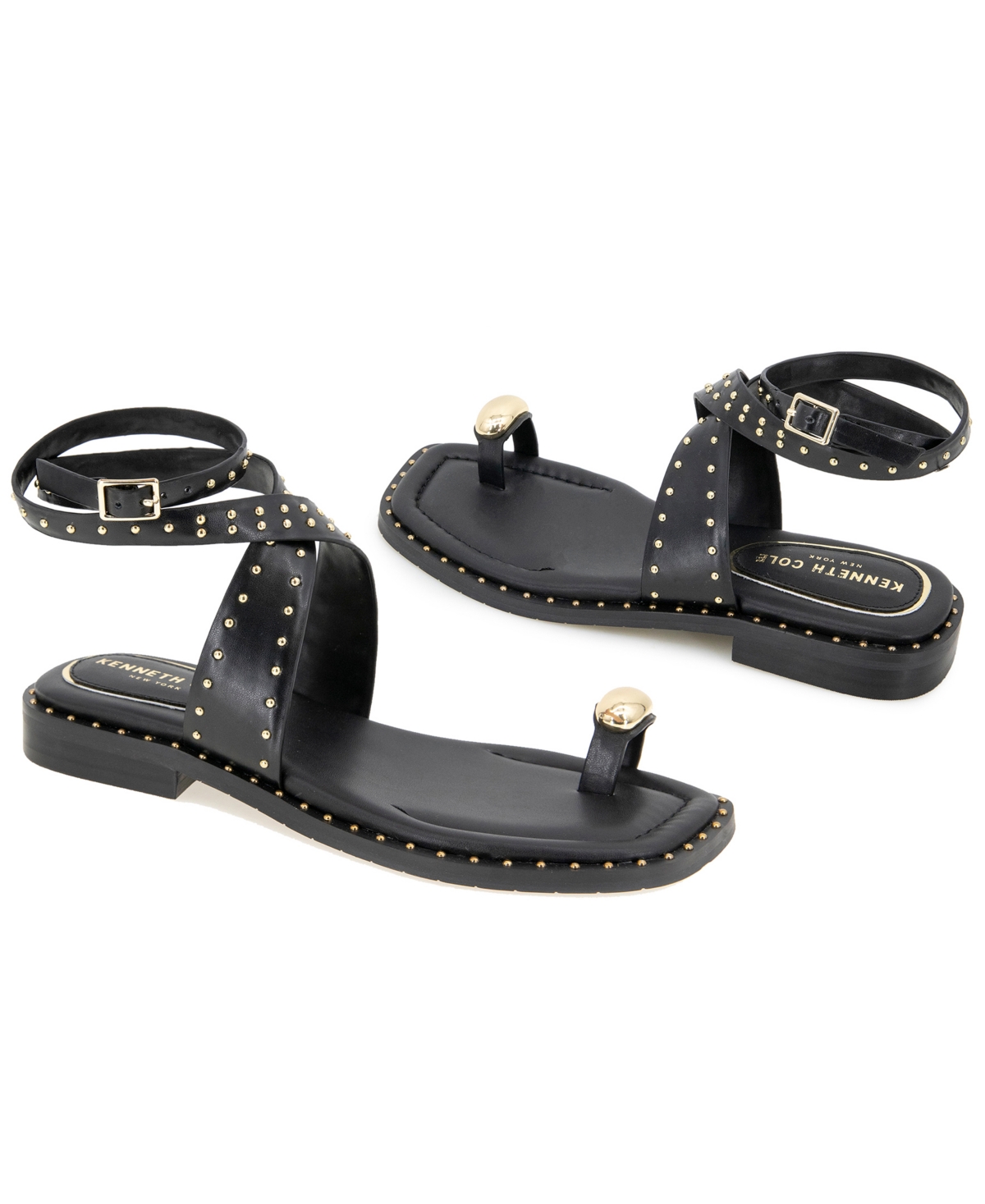 Kenneth Cole New York Women's Ravenn Square Toe Flat Sandals In Black