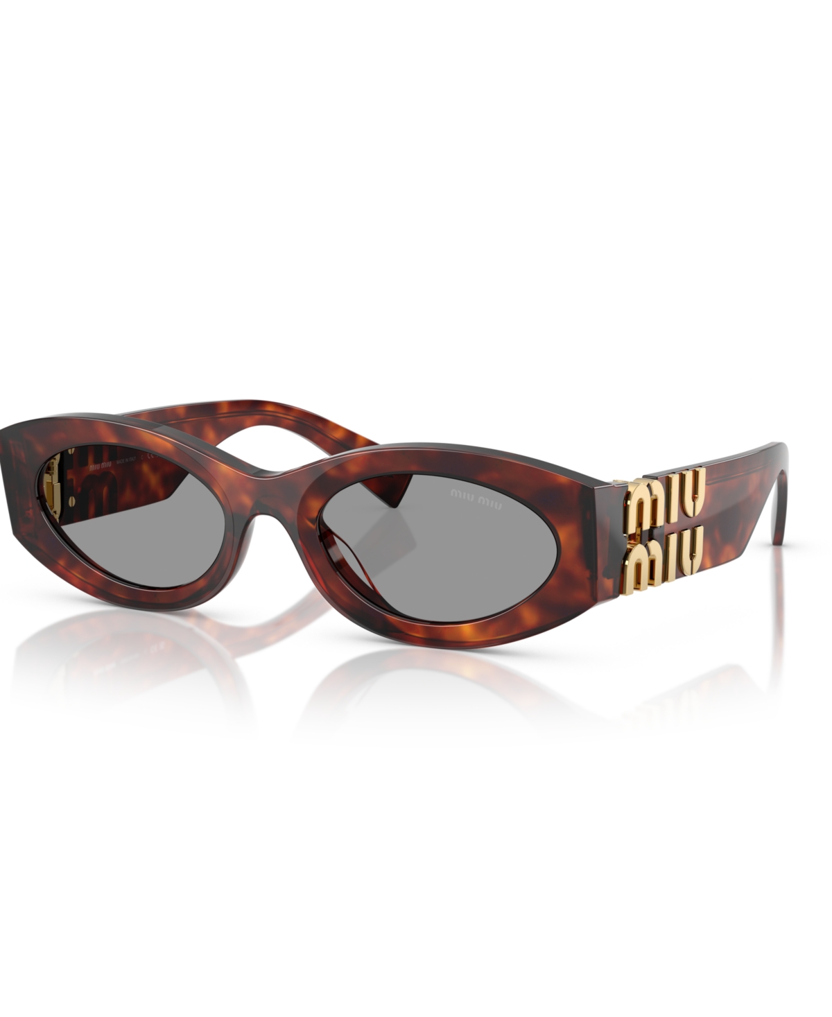 Miu Miu Logo Oval Acetate Sunglasses In Mahogany Havana