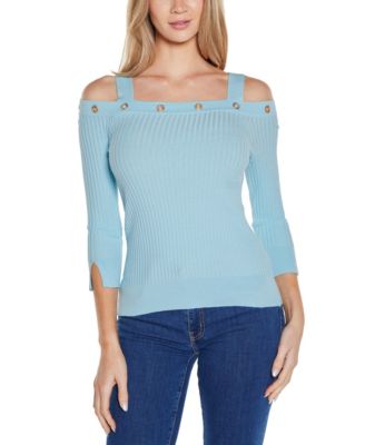 Women's Rhinestone Grommet Cold-Shoulder Sweater