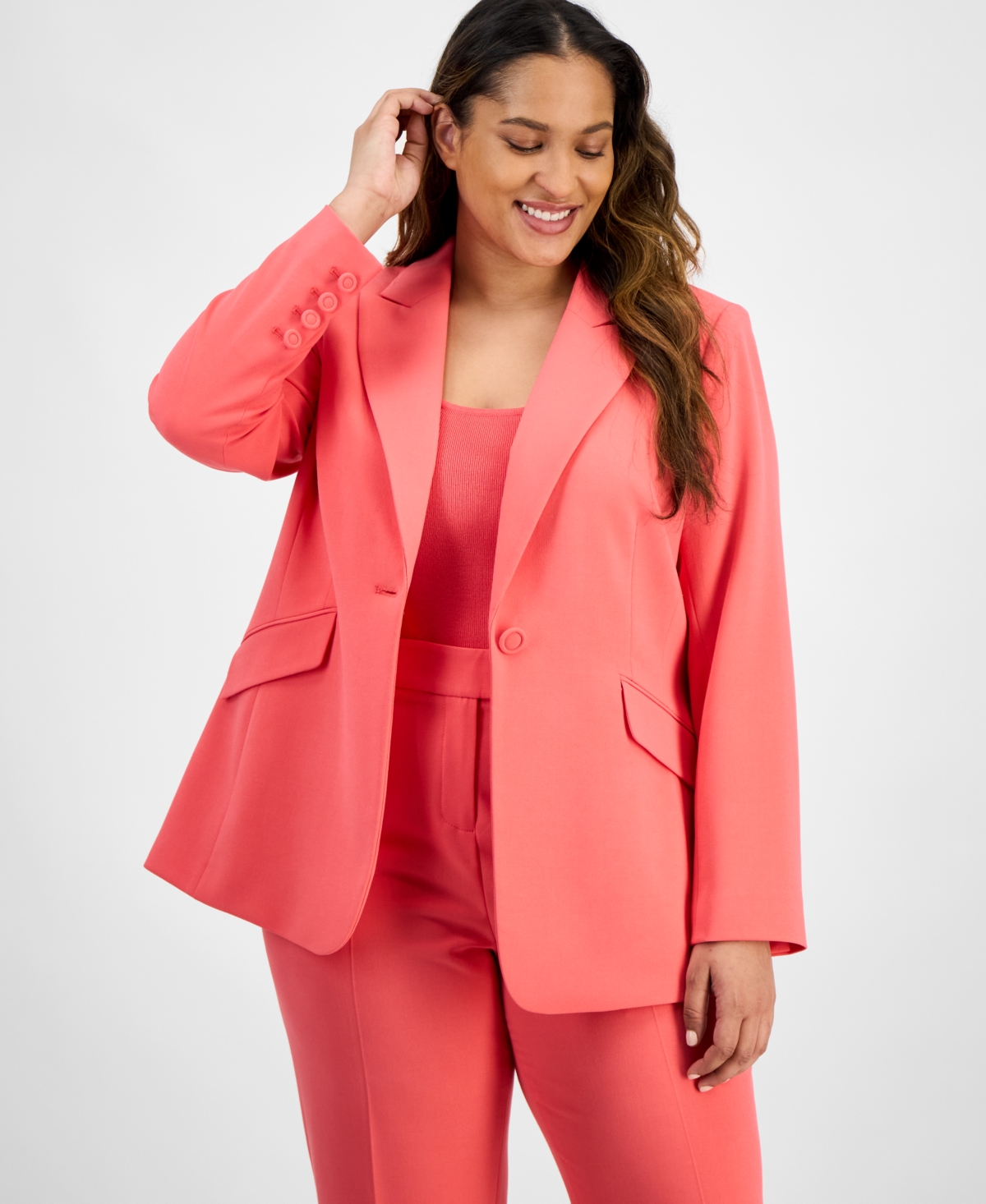 Tahari Asl Plus Size Peak-lapel Open-front Jacket In Sunset