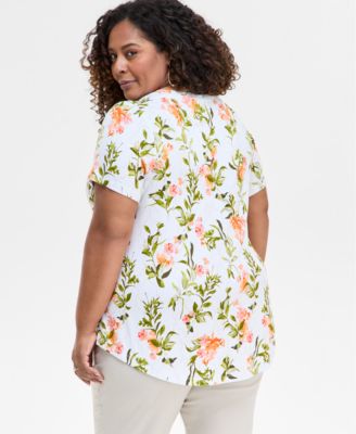 Plus Size Printed Scoop-Neck Top, Exclusively at Macy's