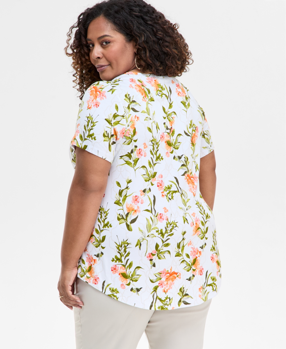 Shop Jm Collection Plus Size Printed Scoop-neck Top, Exclusively At Macy's In Bright White