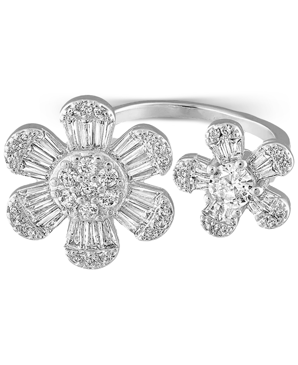 Shop Ben Oni Metal Tone Over Copper Cubic Zirconia Flower Adjustable Ring In Silver