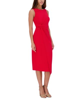 Women's Ruched Side-Twist Sleeveless Midi Dress