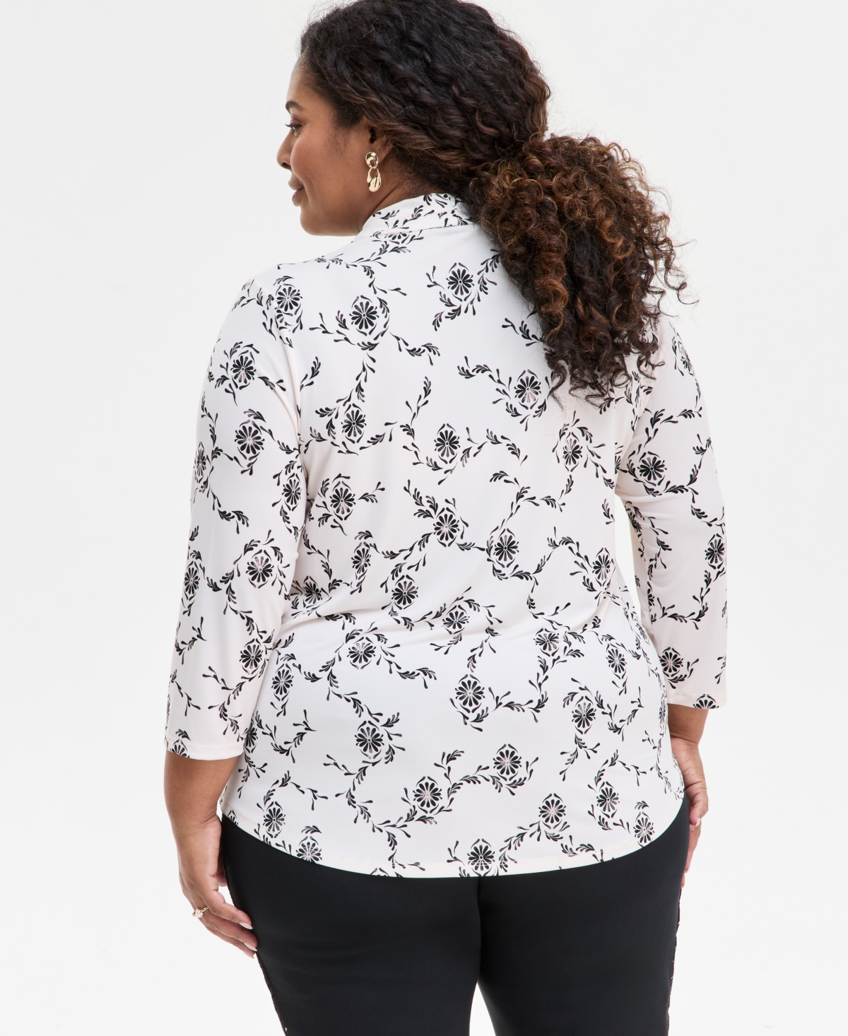 Jm Collection Plus Size Printed 3/4-sleeve Top, Exclusively At Macy's In Multi