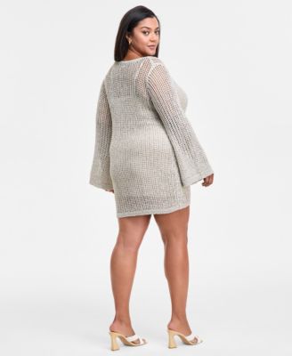 Trendy Plus Size Long-Sleeve Crochet Mini Dress, Exclusively at Macy's