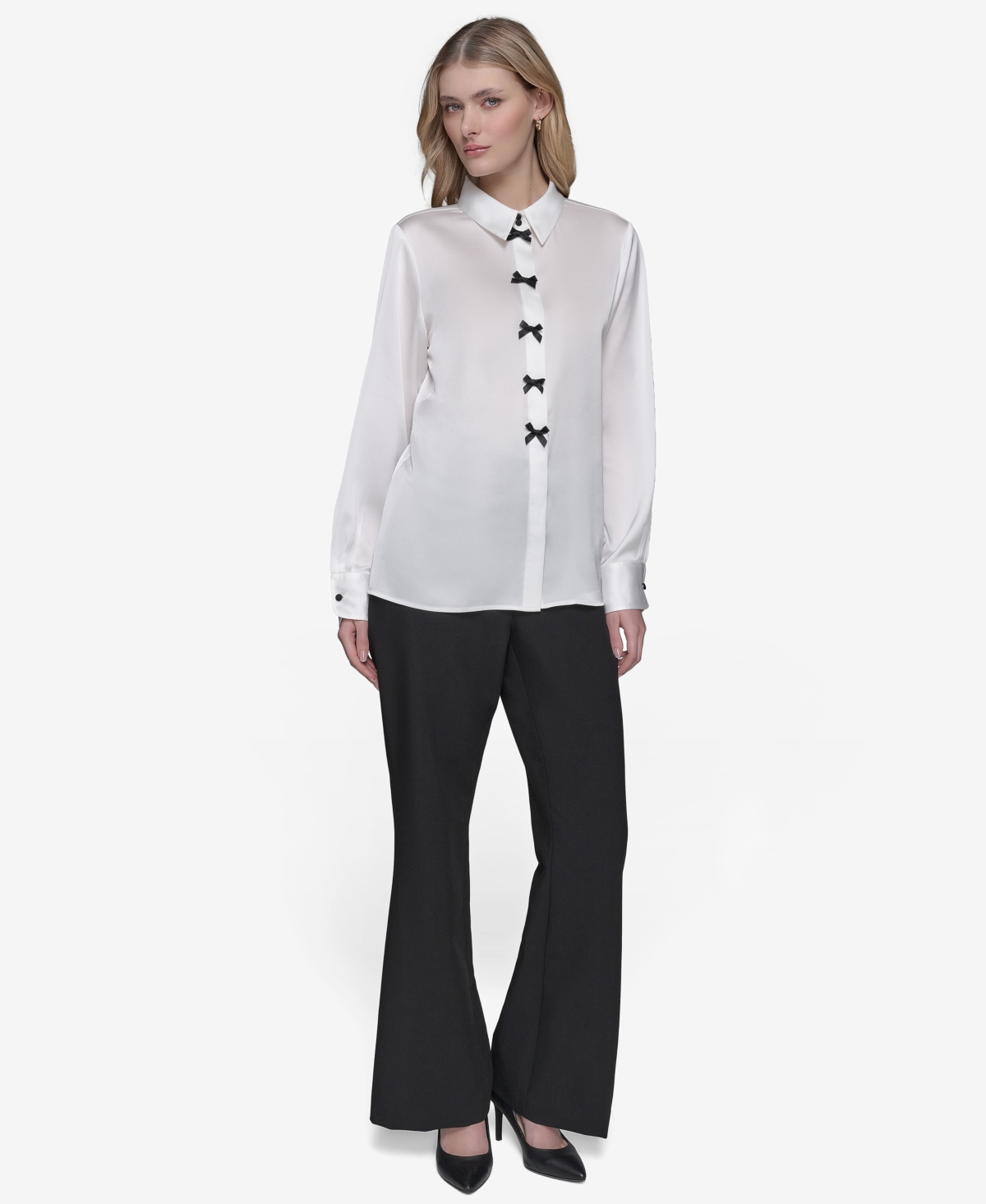KARL LAGERFELD WOMEN'S BOW-DETAIL COLLARED BUTTON-DOWN BLOUSE 