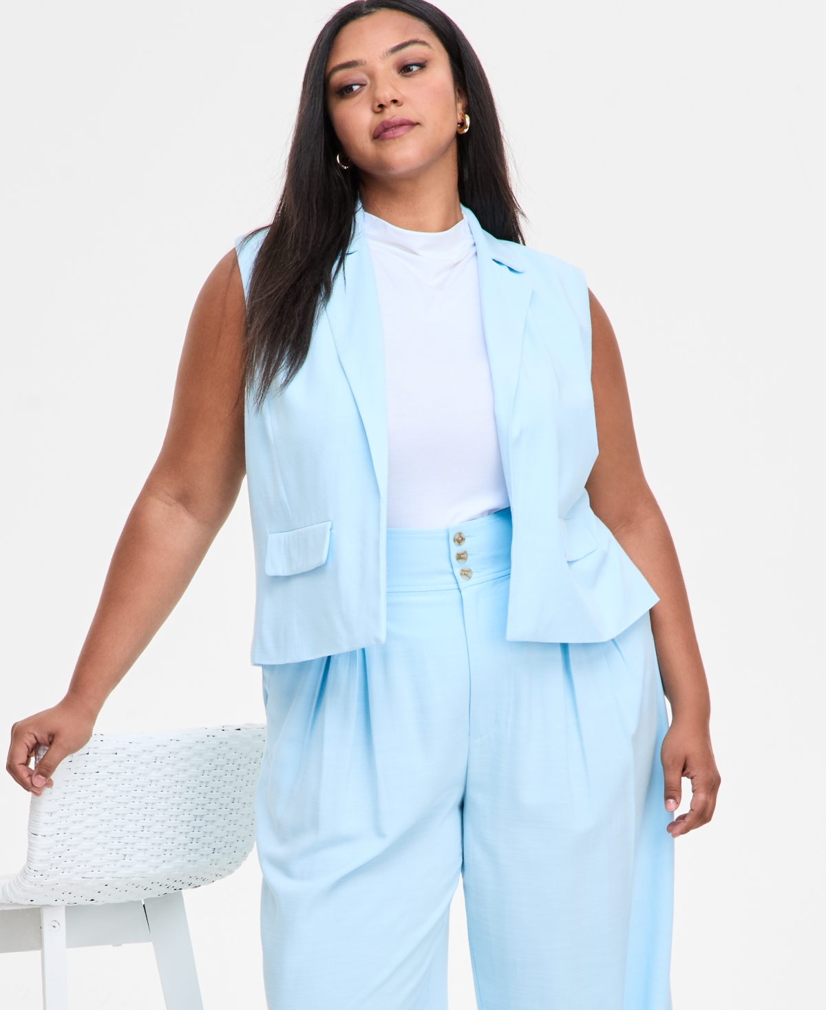 Bar Iii Trendy Plus Size Cropped Vest, Exclusively At Macy's In Oasis Blue