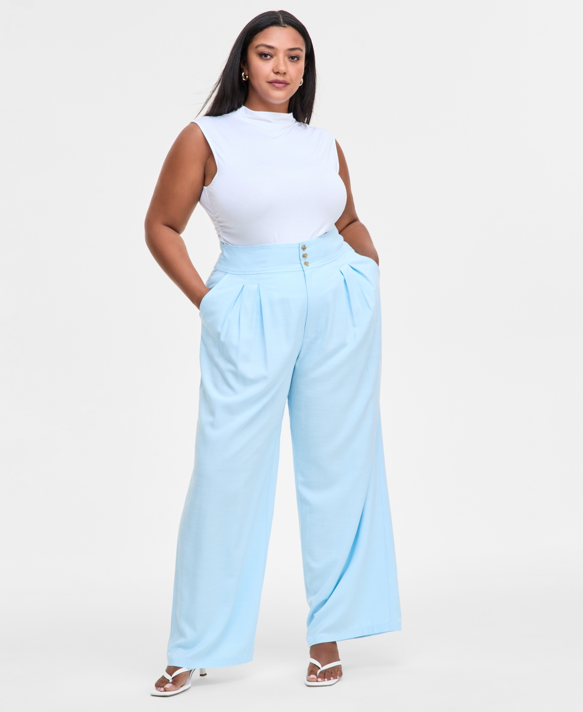 Trendy Plus Size Wide-Leg Pants, Exclusively at Macy's - Oasis Blue