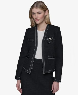 KARL LAGERFELD PARIS - Women's Cropped Ribbon-Embellished Jacket