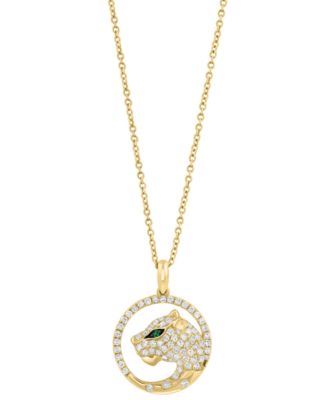 EFFY&reg; Diamond (3/8 ct. t.w.) & Emerald Accent Jaguar Head 18" Pendant Necklace in 14k Gold