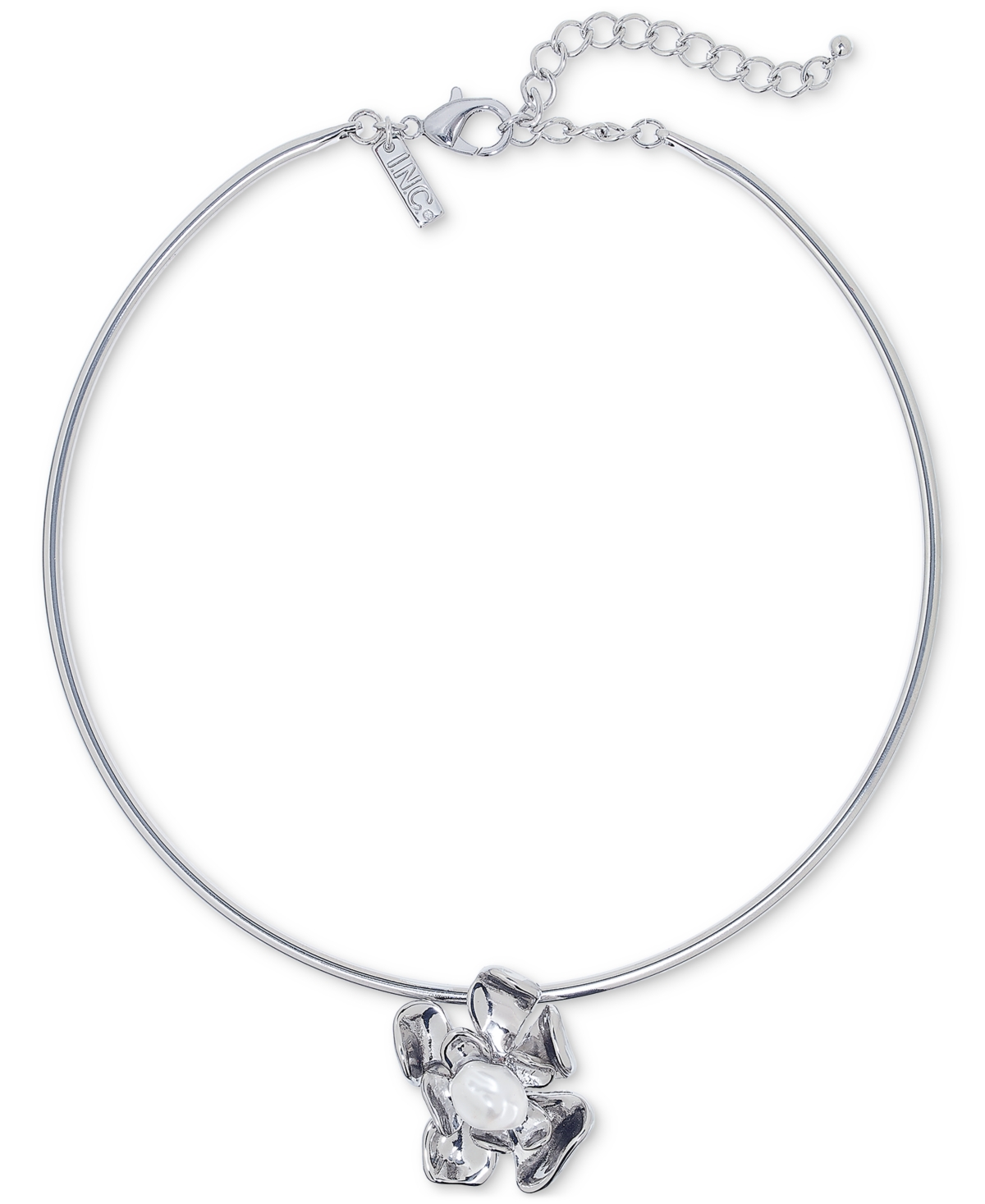 Rhodium-Plated Imitation Pearl Flower 5-3/4" Structured Pendant Necklace, Exclusively at Macy's - White