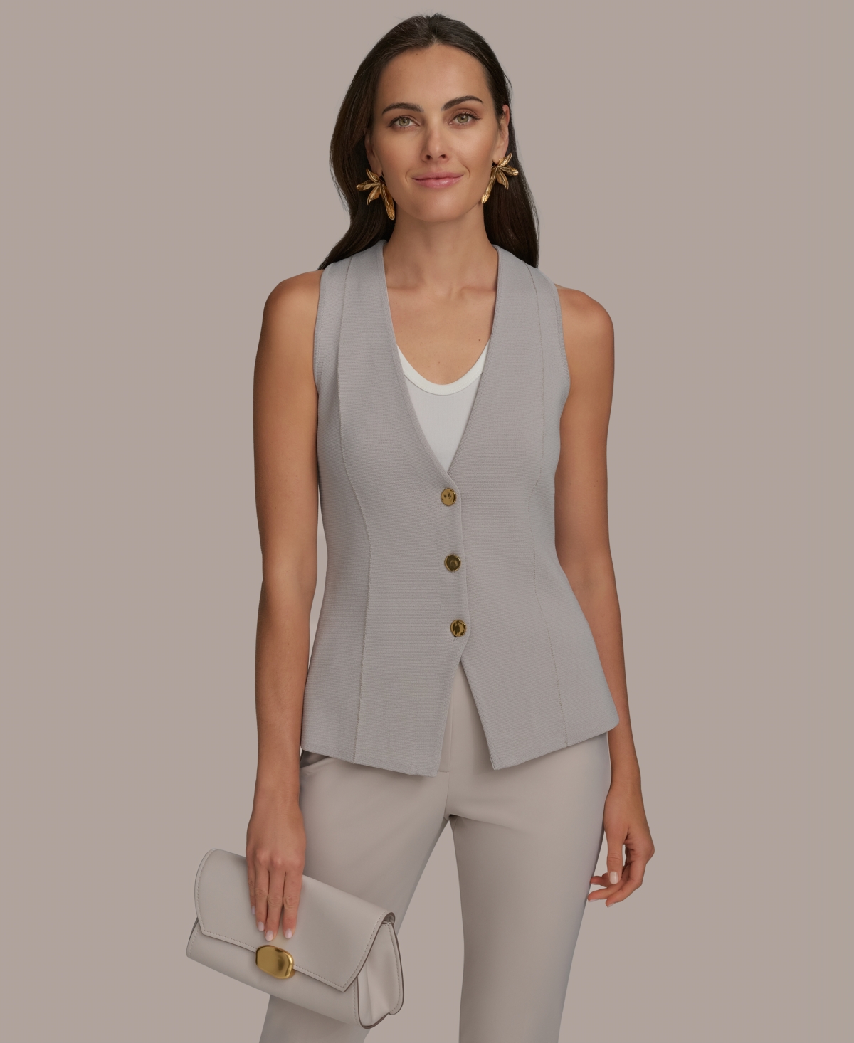 Women's V-Neck Sweater Vest - Clay