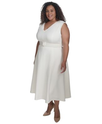 navy blue dress for baby girl Calvin Klein Short Sleeve Belted A-Line Midi Dress