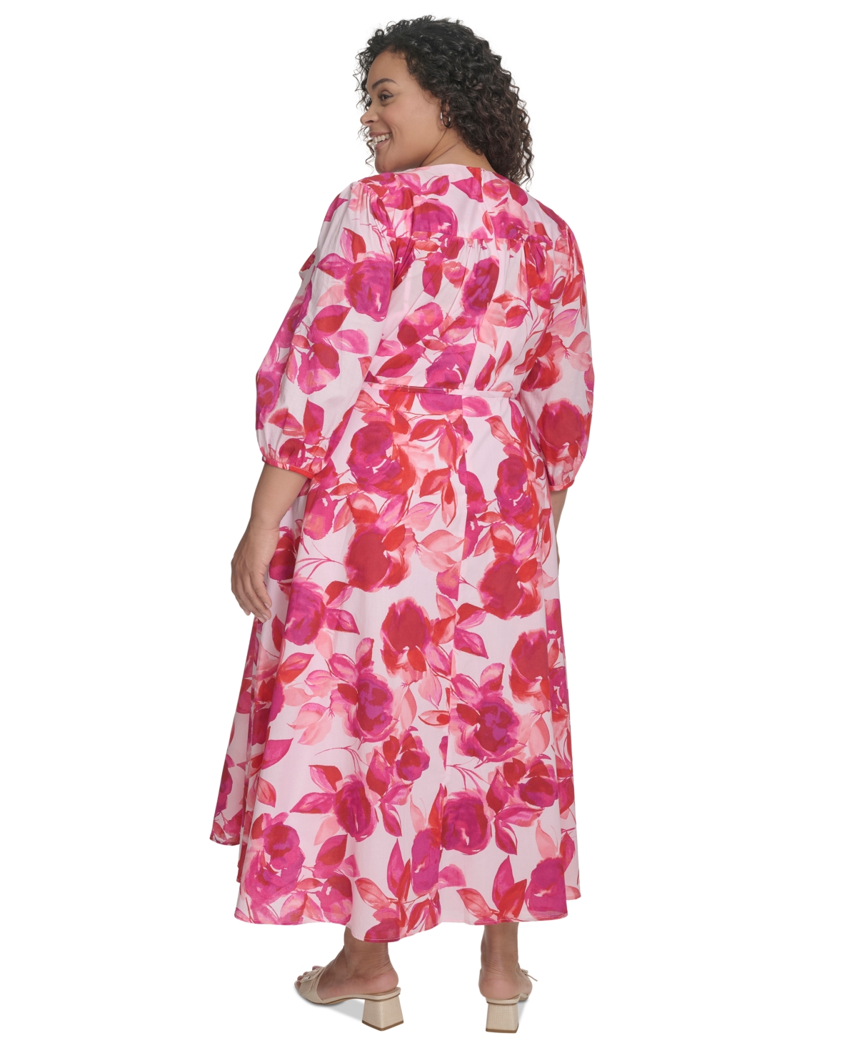 Shop Calvin Klein Plus Size Cotton Floral-print Midi Dress In Hibiscus Multi