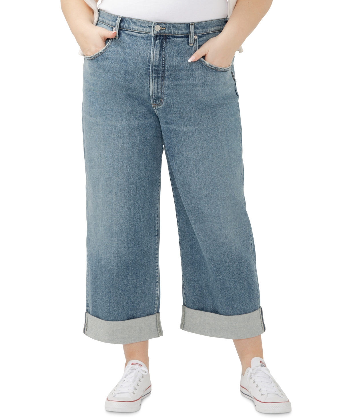 Shop Silver Jeans Co. Plus Size Be Easy High-rise Wide-leg Jeans In Indigo