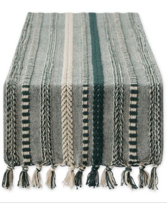 Braided Stripe Jacquard Fringe Table Runner, 15" x 108"