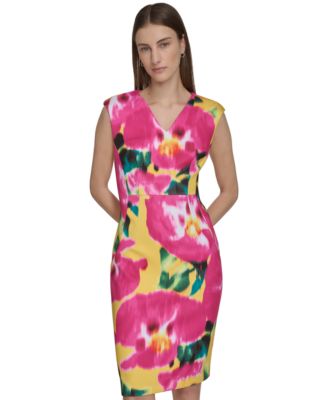 Calvin Klein Women's Floral-Print Scuba Sheath Dress - Macy's