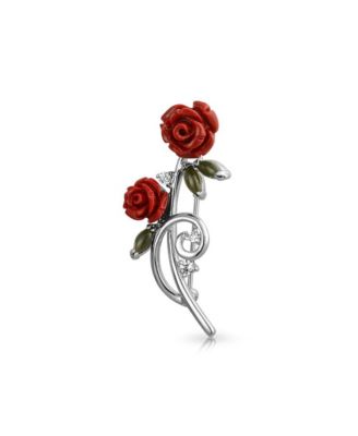 Elegant Brooch Pin Colorful Floral Bouquet with Red Roses and CZ Accents